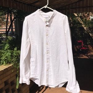 White Cotton Button down Shirt Grandad Collar